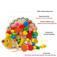 Wooden Fruits and Vegetables Lacing & Stringing Beads Toys with Hedgehog - Helaya