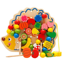 Wooden Fruits and Vegetables Lacing & Stringing Beads Toys with Hedgehog - Helaya
