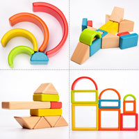 Rainbow Stacking Wooden Building Blocks - Helaya