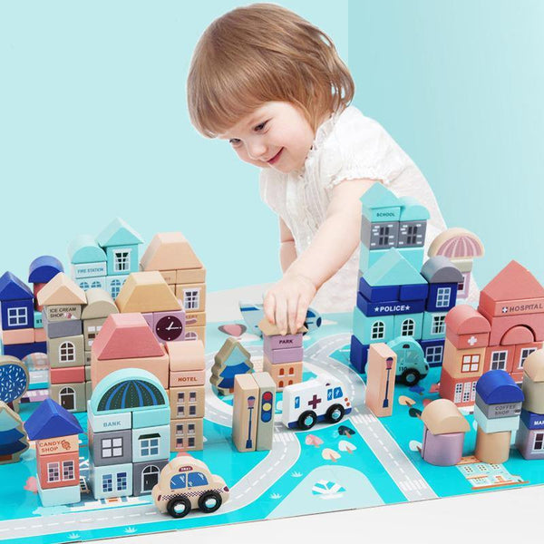 Wooden Building Blocks Set-City Construction - Helaya