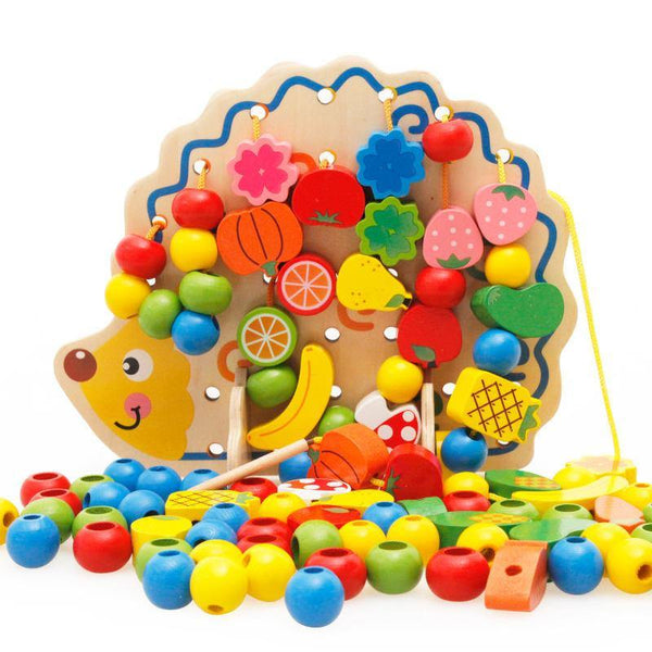 Wooden Fruits and Vegetables Lacing & Stringing Beads Toys with Hedgehog - Helaya