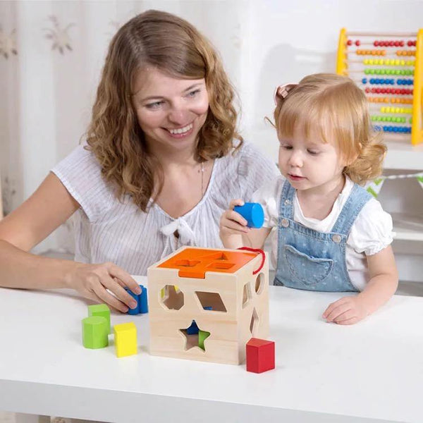 Big Wooden Shape Sorting Cube - Helaya