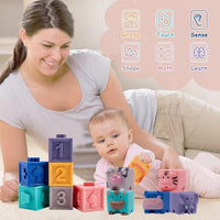 3D Touch 12 Pcs Soft Baby Teether Sensory Chew Building Blocks Toy Set - Helaya