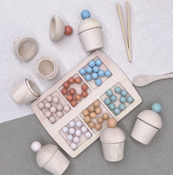 Colour Sorting Beads Tray with Wooden Cups - Helaya
