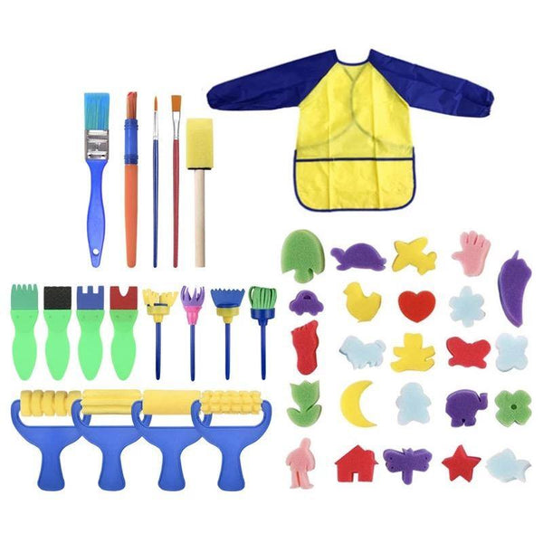 Sponge Painting Brushes Kit for Kids with Waterproof Apron - Helaya