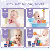 3D Touch 12 Pcs Soft Baby Teether Sensory Chew Building Blocks Toy Set - Helaya