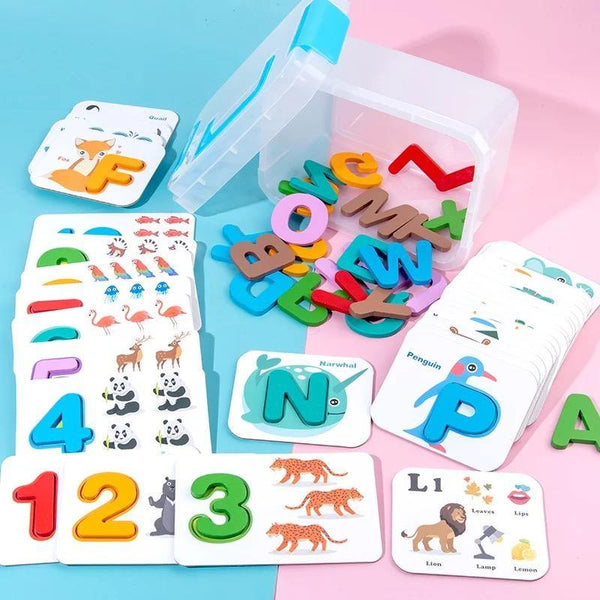 Fun Learning wooden Letter and Number Tiles with Pictures - Helaya
