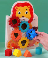Wooden Spinning Gear with Hammer a Ball Toy