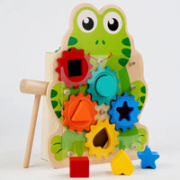Wooden Spinning Gear with Hammer a Ball Toy