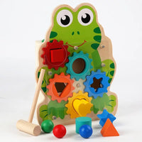 Wooden Spinning Gear with Hammer a Ball Toy