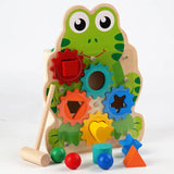 Wooden Spinning Gear with Hammer a Ball Toy
