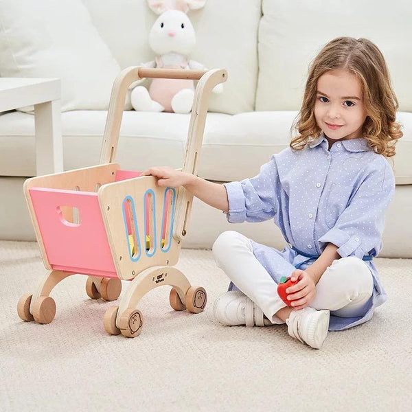Wooden Shopping Cart-Pretend Play Shopping - Helaya